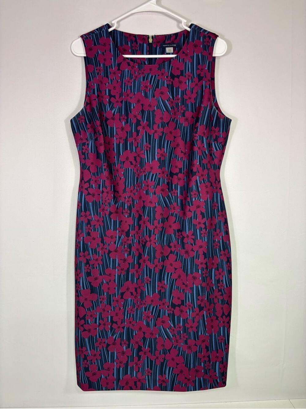 Tommy Hilfiger Stretch Mod Floral Sheath Dress Pink Blue Size 12 0023